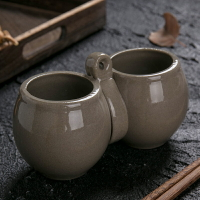土陶魚圖不規則復古陶瓷家用調料缸傳統調料罐盒瓶鹽罐連體調味罐