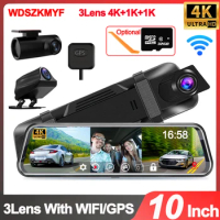 10Inch Rear View Mirror GPS 3Lens Dash Cam for Cars Wifi Car DVR 4K Video Recorder Rear View Camera for Vehicle Car Assecories