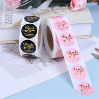 Pelekat Terima Kasih, 500Pcs, Hiasan Perkahwinan, Setem, Merah Jambu dan Hitam, Label Bulat, Setem P