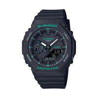 【CASIO 卡西歐】G-SHOCK 簡約輕薄 現代綠時尚 個性黑 八角形錶殼 GMA-S2100GA-1A_42.9mm