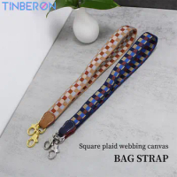 TINBERON Canvas Shoulder Strap Wide 2.5cm Bags Strap Replacement Handbags Bag Strap Square Grid Jacquard Webbing Fine Bag Straps