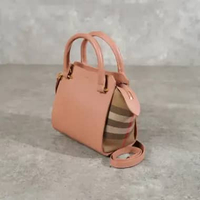 Tas BURBERRY BANWELL CHECK BROWN DARK ROSE PINK TOTE BAG WITH LS MINI 100% ORIGINAL 21X9X20CM