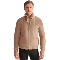 Denny&amp;Dora Natural Shearling Jacket Short Sheepskin Coat For Men Flight Jacket Real Fur Mens Coats