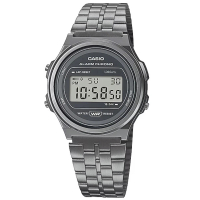 【CASIO 卡西歐】復古銀圓形數位電子錶-鈦灰色(A-171WEGG-1A)