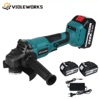 125mm Brushless Cordless Angle Grinder Variable 3 Speed Polishing Cutting Machine with 2Pcs Battery For Makita 18V Battery