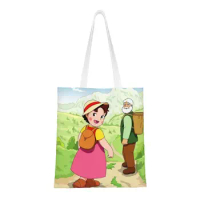 Custom Anime Heidi Girl Of The Alps Shopping Canvas Bag Women Reusable Grocery Heidi Peter Grandpa Tote Shopper Bags