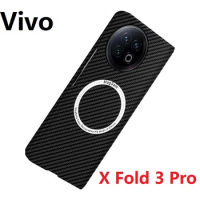 Carbon Fiber Plastic For Vivo X Fold 3 Pro Case Magnetic Hard Folding Magsafe Protection Cover