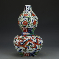大明宣德五彩龍紋葫蘆瓶古董古玩收藏真品彩繪花瓶老貨瓷器老物件