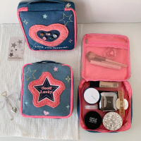 Korean Version Y2K Star Denim Makeup Bag Large Portable Travel Cosmetic Storage Bag High-Value Stora