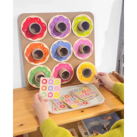 【子玄】甜甜圈教具 甜甜圈顏色配對 九宮格套柱(投放擺設教材 顏色對照桌遊 顏色教具)