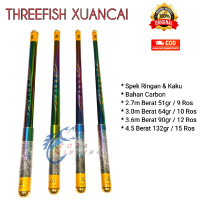 Joran Tegek THREEFISH XUANCAI 270 300 360 450 Cm Ros Pendek 38 Cm Ringan Kaku