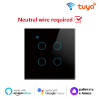 Tuya WiFi Smart Wall Switch EU 4gang Need Neutral Wire Touch Switch Smart Home Control Via Smart Life Alexa Google Home