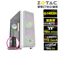 【NVIDIA】i5十四核GeForce RTX 4070 SUPER{貪狼侯爵II}水冷電競電腦(i5-14600K/華擎Z790/64G/1TB)