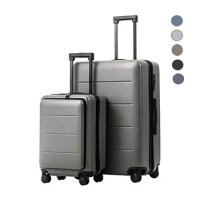 Custom Aluminum Frame Suitcase Carry On ABS+PC Trolley Luggage Suitcase Set with pocket Weekend Bag