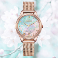 CITIZEN 星辰 LADYS 光動能 櫻花粉蝶貝 米蘭帶女錶 EM0508-80D