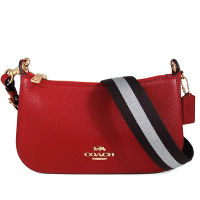 COACH JES 鵝卵石紋復古紅色素面皮革織紋寬帶牛角斜背包(展示品)