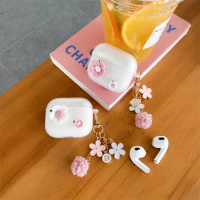 INS Cute Pink Flower Keychain For apple AirPods 3 Case New Cute Clear TPU Earphone Case Cover For AirPods 1 2 3 Pro Headset Box