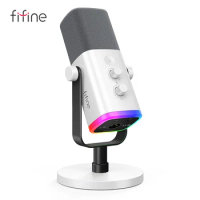FIFINE XLR/USB Dynamic Microphone with Headphone Jack/RGB/Mute,MIC for Recording Streaming Gaming PS4/PS5 Ampligame AM8W