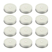 12 Pcs Mason Cup Canning Jar Caps Jar Canning Jar Capss with Straw Hole Glass Secure Canning Caps Storage Protective Iron Covers