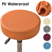 PU Leather Waterproof Round Chair Cover Dining Bar Stool Cover Stretch Elastic All Inclusive Chair Seat Cushion Cover Removable