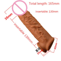 Silicone Condoms Penis Extender Girth Enhancer Realistic Sleeve Sheath Bigger Men Reuse Condom