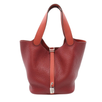 【二手名牌BRAND OFF】HERMES 愛馬仕 紅色 Veau Swift皮革 TC皮革 Picotin Lock Touch 22 MM 手提包 □R刻