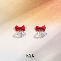 圣誕蝴蝶結鈴鐺耳釘女新款潮小眾設計感高級感耳飾紅色耳環