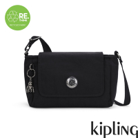 Kipling 經典百搭黑掀蓋式側肩背包-CAMIRA