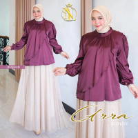 Nalafashion arra blouse tunik armany silk sutra blouse atasan  Wanita Ziper Belakang aksen kancing w