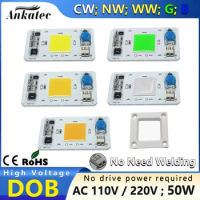 50W LED COB Chip High Voltage AC 110V 220V Driver-free 3000K 4000K 6000K Green Blue Light Welding-free DOB Light Source Board