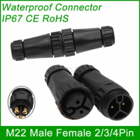M22 Male Female Wire Connector IP67 Waterproof 25A quick plug 2 pin 3 pin 4 pin electrical Coupler Screw for LED light 10 units