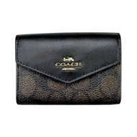 【COACH】C LOGO防刮PVC拼接皮革名片卡夾零錢包(胡桃木色/黑色)