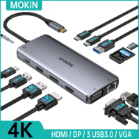 MOKiN USB Type-C to HDMI HUB Docking station DP 4K 60Hz RJ45 VGA PD100W Adapter For Macbook Pro M2 M1 USB C HUB 3 USB3.0 5Gbps