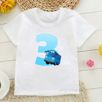 New Kids T Shirt For Boys Tayo Blue The Little Bus 1-9 Birthday Nunber Children Clothing Baby Clothes Tshirt Kawaii Tee Shirts