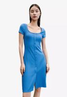Urban Revivo Button Front Ribbed Knit Dress