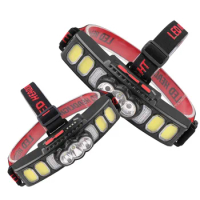 Rechargeable Led Head Flashlight Xpe COB Headlamp Red Light Motion Sensor Lightweight for Running Camping Equipments Nature Hike