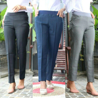 CELANA KERJA WANITA PINGGANG KARET MURAH BAHAN SEMIWOL CELANA KANTOR FORMAL Slimfit