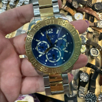 Jam Tangan Pria relic Elegan dengan Tali Stainless Steel dan Desain Chronograph Biru Mewah Model Chr