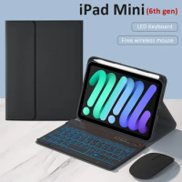for Apple iPad mini 6 Keyboard Case Smart Pencil Slot Mini Case with Magnetic LED Keyboard Cover for iPad Mini 6 gen Free Mouse