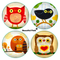 10mm 12mm 25mm 14mm 16mm 18mm 20mm 30mm Photo Pattern Round Glass Cabochons Colorful Beautiful Owl URP007