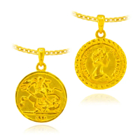 【金緻品】黃金墜子 公主與騎士 1.47錢(純金墜飾 女王頭像 皇后 戰士 戰馬 中世紀 復刻 金幣)