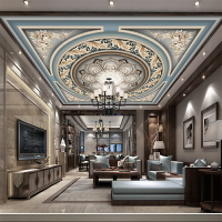 中式花鳥5d客廳天花板壁紙臥室裝飾餐廳3d吊頂墻紙8d立體圓頂壁畫