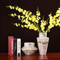 Home Ceramics Decorative Vase Ornament Chinese Simple Modern Style--Golden Marble Small Foot Flower Vase