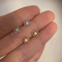 White Gold/Gold Plated Flower Hollow Lace Opal 925 Sterling Silver Stud Earrings for Women S925 Wedding Fine Jewelry YEA561