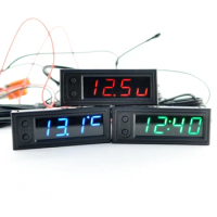 Adjustable Car Temperature Clock 12V 3 in 1 Thermometers Voltmeter Gauge Electronic Clock LED Digital Display LCD Wholesale