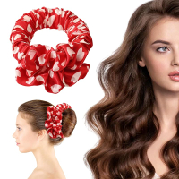 Heatless Curling Silk Scrunchies for Women Brown Polka Dots Scrunchies Hair Curling Wavy Hair TiesSa