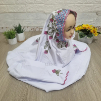 Mukena Terusan Anak SD Bordir Putih Motif Bunga Stroberi
