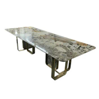 Marble table rectangular stainless steel pure copper marble dining table and chair combination