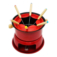 Red Mini Stainless Steel Fondue Pot Set Cheese Chocolate Fondue 6 Dipping Forks and Removable Pot Melts Candy Sauce Dip