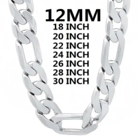 Solid 925 Sterling Silver Necklace For Men Classic 12mm Cuban Chain 18/20/22/24/26/28/30 Inch Charm Fashion Jewelry Gift